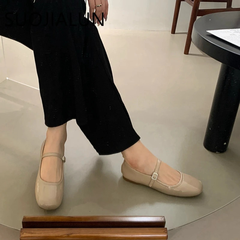 SUOJIALUN Summer Women Mary Jane Shoes Soft Casual Outdoor Dress Flat Ballet Shoes Round Toe Shallow Slip On Flats 260124