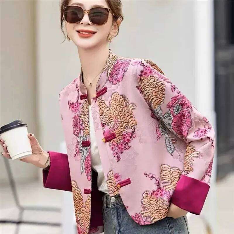 Chinese Women's National Wind Coat Spring Autumn Female New Retro Jacket Elegant Heavy Embroidery Jacquard Overwear