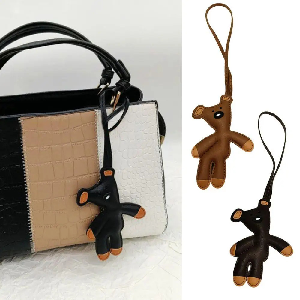Mini Bear Keychain PU Leather Animals Keyring Hanging Ornament Backpack Handbag Charm Gift For Men Women Korean Bag Charms Y2k 260130