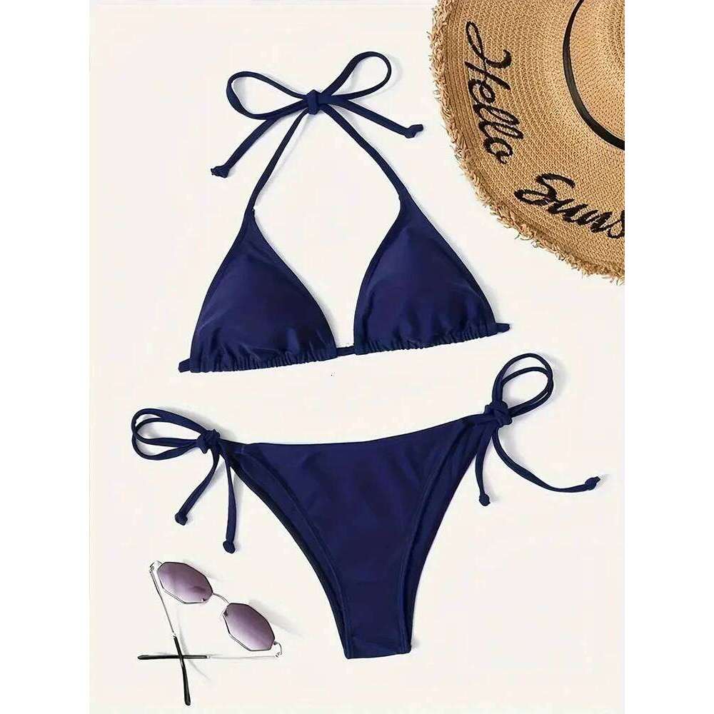Swimwear Thong Bikini Set New Navy Blue Swimsuits Woman Sexy Bathing Suits Bikinis Triangle Bandage Female Beachwear C260207