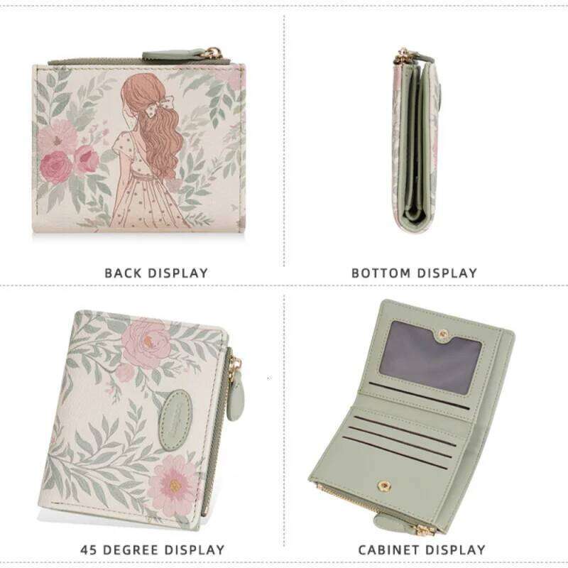 New Multi-Functional Women's Short Ins, Fresh And Multi-Position Floral Wallet, Fashionable Zipper Coin Purse For Women Y260206