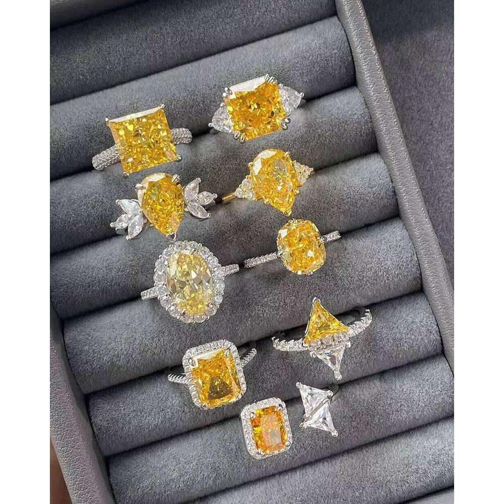 New Trendy Fine Ring Jewelry 925 Sterling Silver Rhodium Plated Moissanite Diamond Engagement Promise Bridal Rings For Her