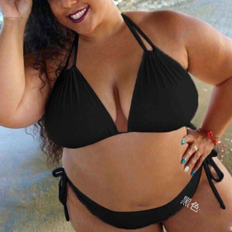 Sexy Plus Size Solid Color Straps Halter Bikini Split Swimsuit Ladies SwimwearBikini Set 2025 C260207
