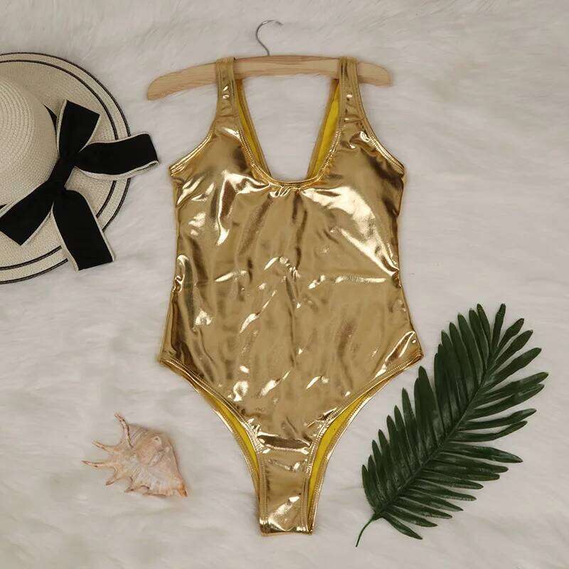 Sexy Triangle Push Up Metallic Brazilian Swimwear Women Golden Silver Side String Bikini Bathing Suit Beach Wear Biquini C260207