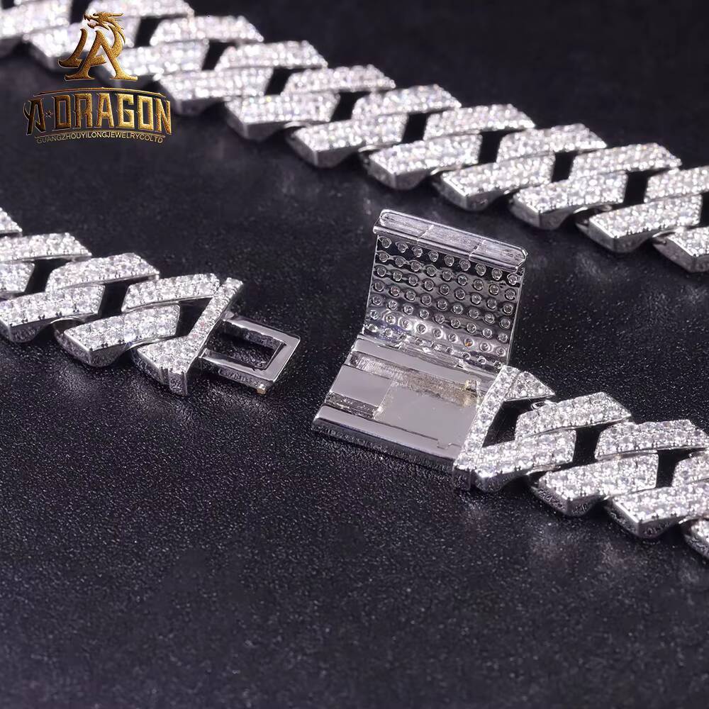 10mm Waterproof Iced Out Prong Set Moissanite Diamond 18 K Gold Plated Cuban Chain Necklace for Boys