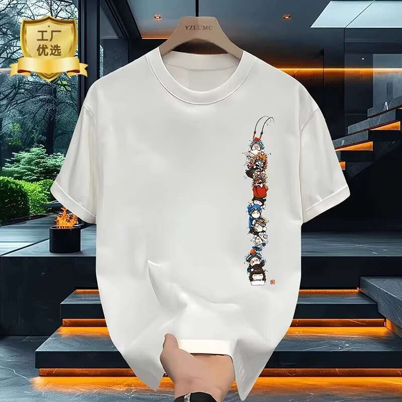 New Chinese Round Neck Printed Top Artistic Simple Heavyweight Trendy Brand Short Sleeve T-Shirt For Men Summer Luanyun