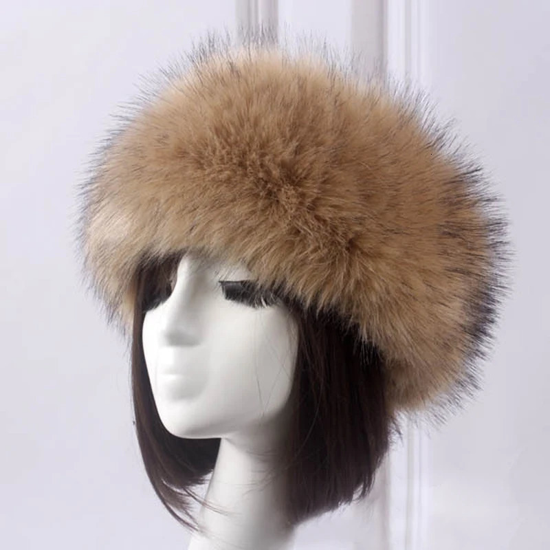 Winter Outdoor Thick Furry Hairband Faux Fur Plush Empty Top Women Beanie Hats Russian Caps Female Elegant Cold-Proof Snow Caps 260202