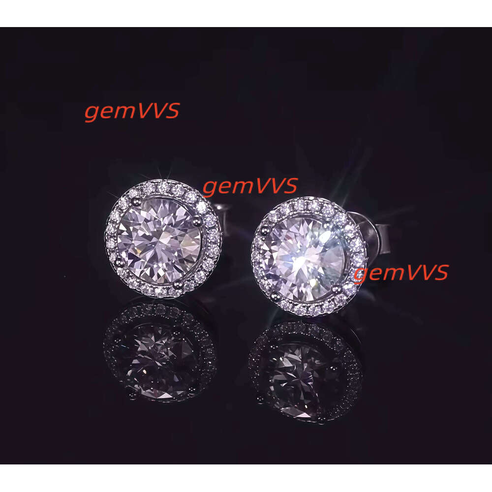 Wholesale 925 Sterling Silver Moissanite Earrings Brilliant Cut VVS Diamond Screw Back Halo Design 0.5Ct-2Ct For Men And Women
