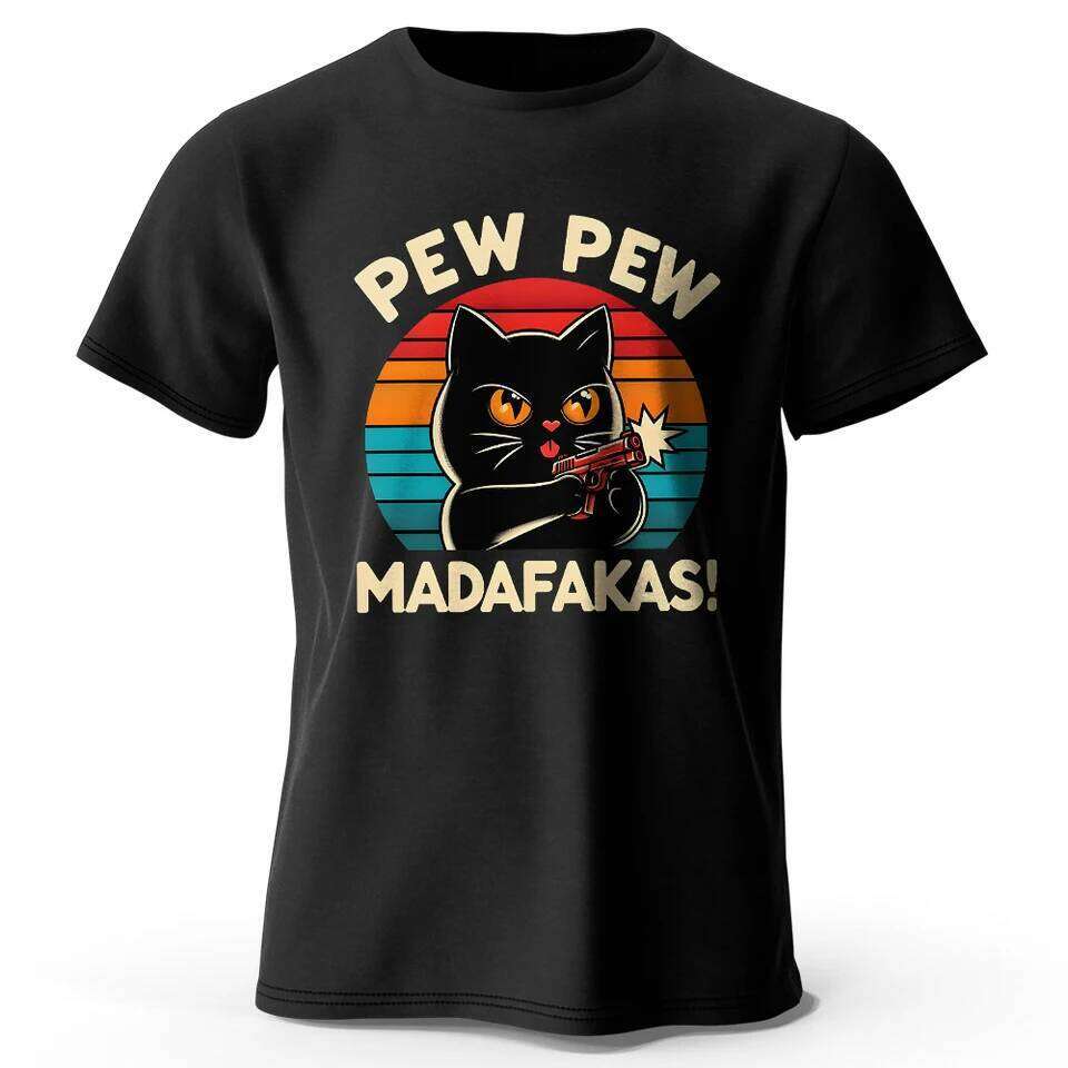 Cute Hand-Drawn Cat Doodle Print 100% Cotton T-Shirt, Ultra Soft Round Neck Short Sleeve Tee for Men & Women C260207