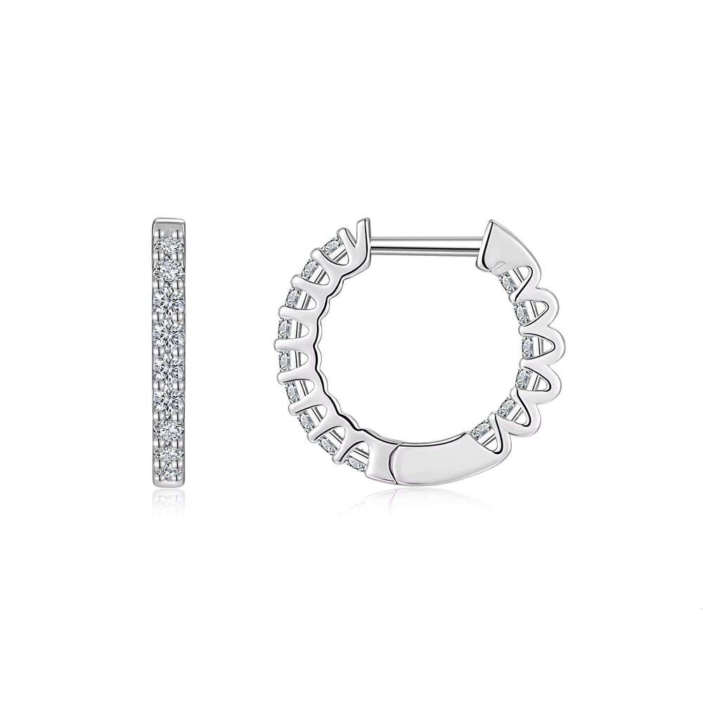 Luxurious Moissanite Hoop Earrings S925 Sparkle Shine 925 Sterling Silver Wavy Rim Sensitive Ears Women Jewelry