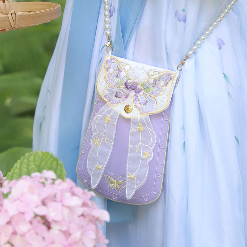 Li Hanfu Accessories Ancient Crossbody Embroidered Butterfly National Style Fairy Pearl Chain Square Bag Evergwish