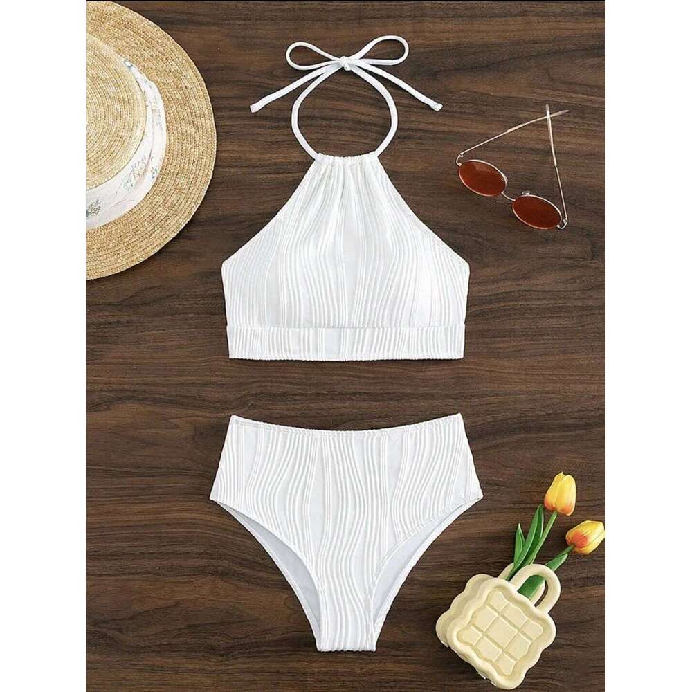 2025 Sexy Wasited Swimsuit Women Solid White Bikini High Neck Swimwear Female Bathers Bathing Swimming Swim Suit Beachwear C260207