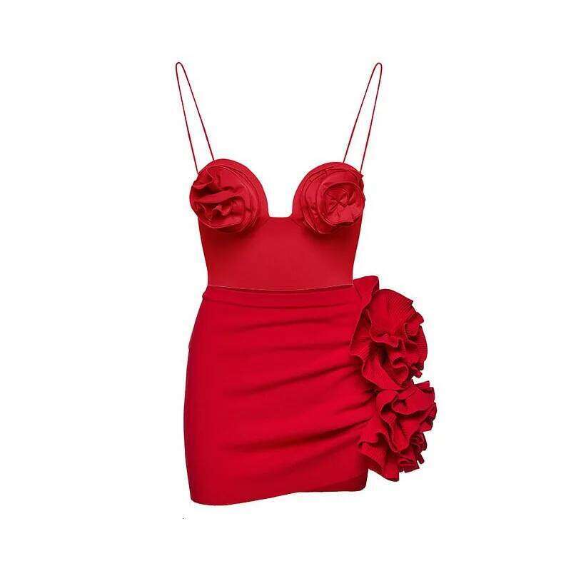 CPUTAN 2024 New Sexy 3D Flower Bikini Set Red Brazilian Biquini Women Swimwear Skirt Bathing Suit Girls Summer Beachwear Dress C260207