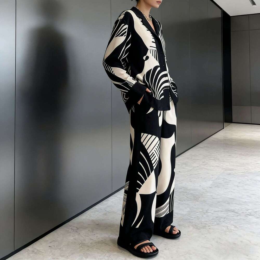 Spring Summer New Printed Cardigan Long Loose Fitting Light Luxury Two Piece Fashion Casual Suit European And American Cross Border Womens Clothing Lu