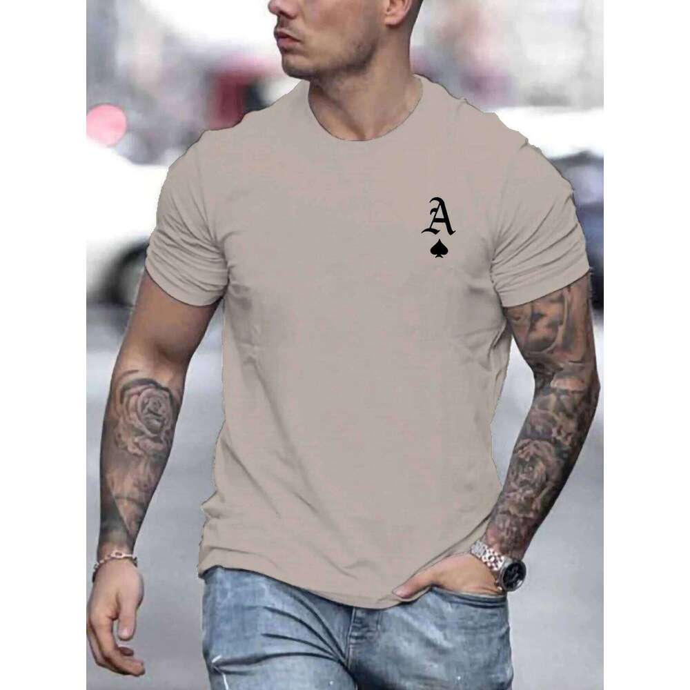 Men's summer 100% cotton fashionable casual loose classic poker card A-line printed sports round neck short sleeved T-shirt top C260207