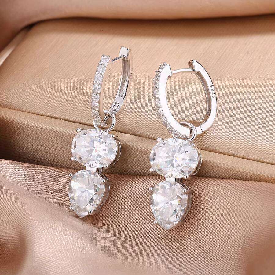 Fine Oval Pear Cut 3Ct VVS Moissanite Double Stone Drop Earrings S925 Silver Gold Plated Detachable Jewelry For Women 12/15