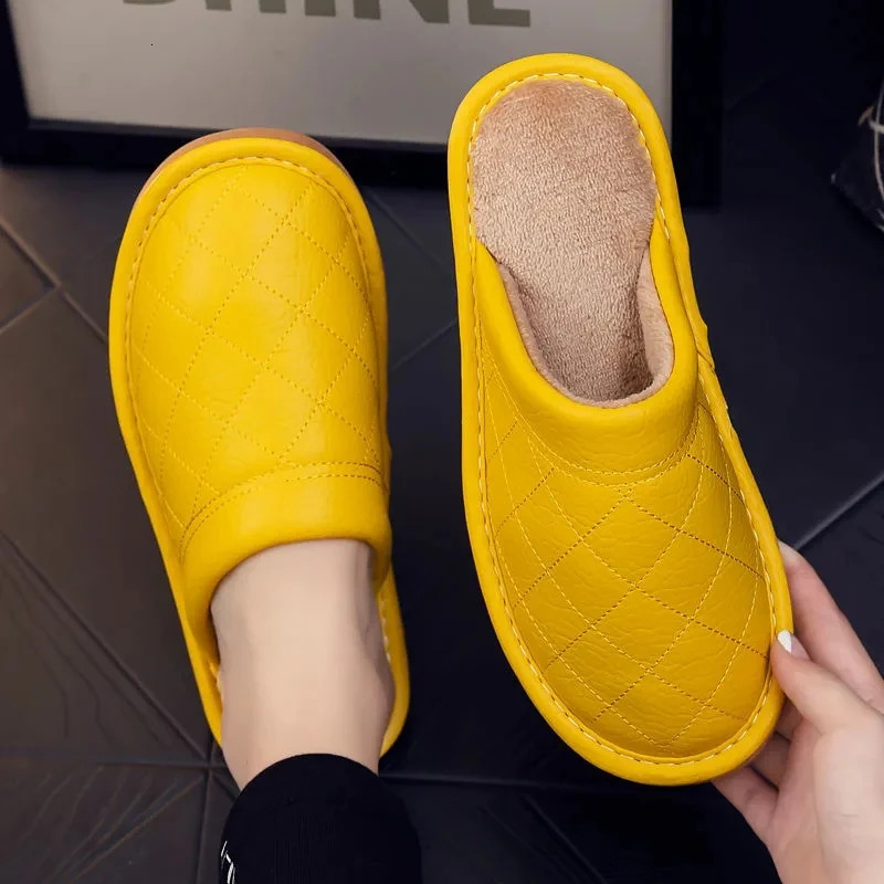Genuine Leather Handmade Men House Slippers Winter Slip On Soft Comfort Black Brown Bedroom Indoor Flat Men Shoes 260124