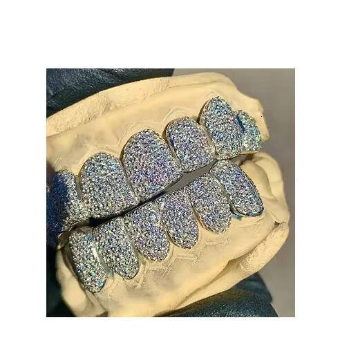 Custom Hip Hop Fine Jewelry Teeth 925 Silver VVS Round Cut Diamond 10K 14K Fully Iced Out VVS Moissanite Diamond Grillz for Men