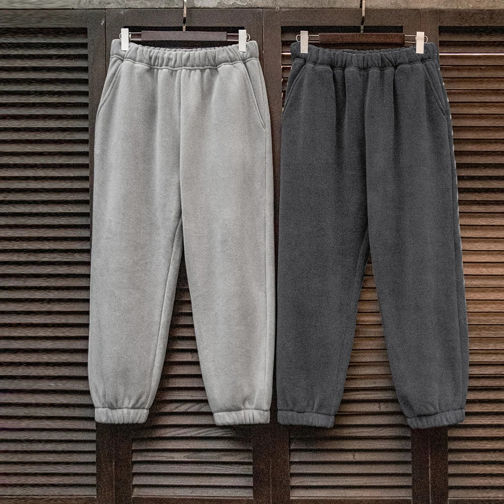 Maden Mens Casual Polar Fleece Cuffed Sweatpants Solid Color Elastic Waist Fleece-lined Pants Warm Sports Straight-leg Trousers 260122