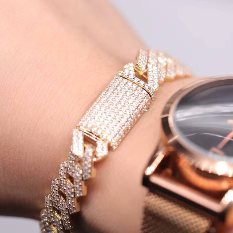 10mm Hip Hop Jewelry Iced Out 7 Inches 10K Gold Cuban Link WhiteVVS Pass Diamond Tester Moissanite Cuban Bracelet