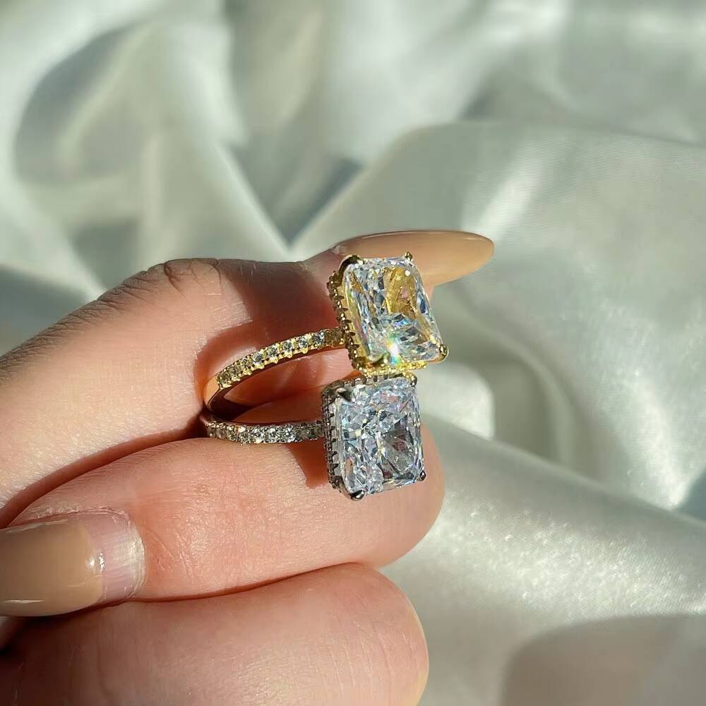 925 Sterling Silver Heavy Ring Color MoissaniteVVS Geometric Square Ring for Women Hainon 736