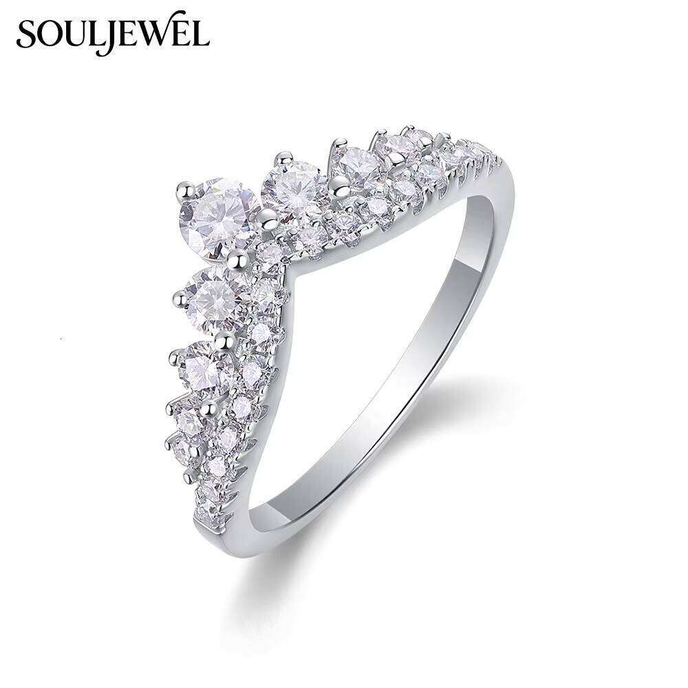 S925 Sterling Silver Queen Moissanite Royal Jewelry Design Vintage Crown Band Stackable Anniversary Gift Ring