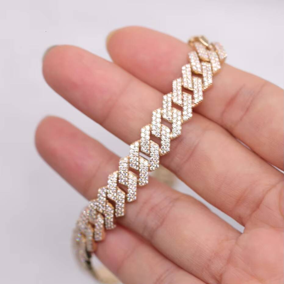 10mm Hip Hop Jewelry Iced Out 7 Inches 10K Gold Cuban Link WhiteVVS Pass Diamond Tester Moissanite Cuban Bracelet