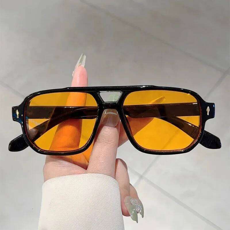 Retro Double Bridge Square Sunglasses Women Trending Vintage Brand Designer Black Sun Glasses Cute Female Eyewear UV400 Shades Y260207