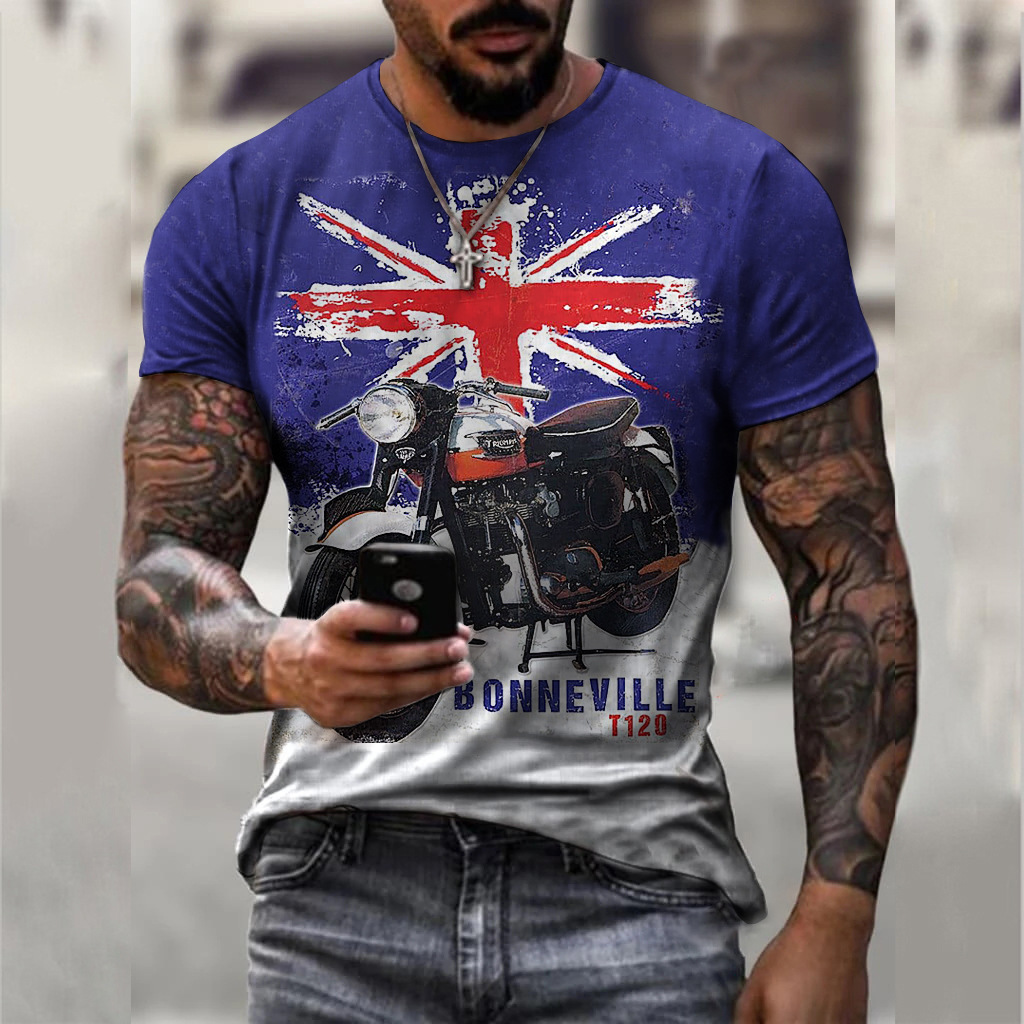 Men'S T-Shirts Retro Motorcycle Themed Men'S Short Sleeved T-Shirt Fashionable Casual Sportswear Comfortable Quick Drying