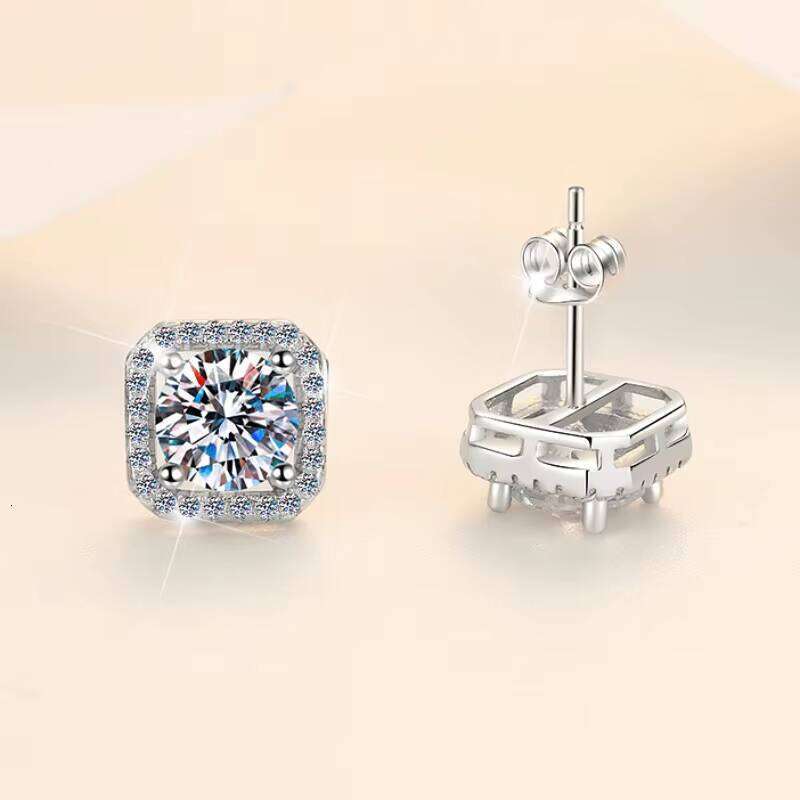 Fine Jewel Ladies Women's Diamond Geometric Square Fashion Sterling Silver S925 Jewelry Gift Vvs1 Moissanite Stud Earrings