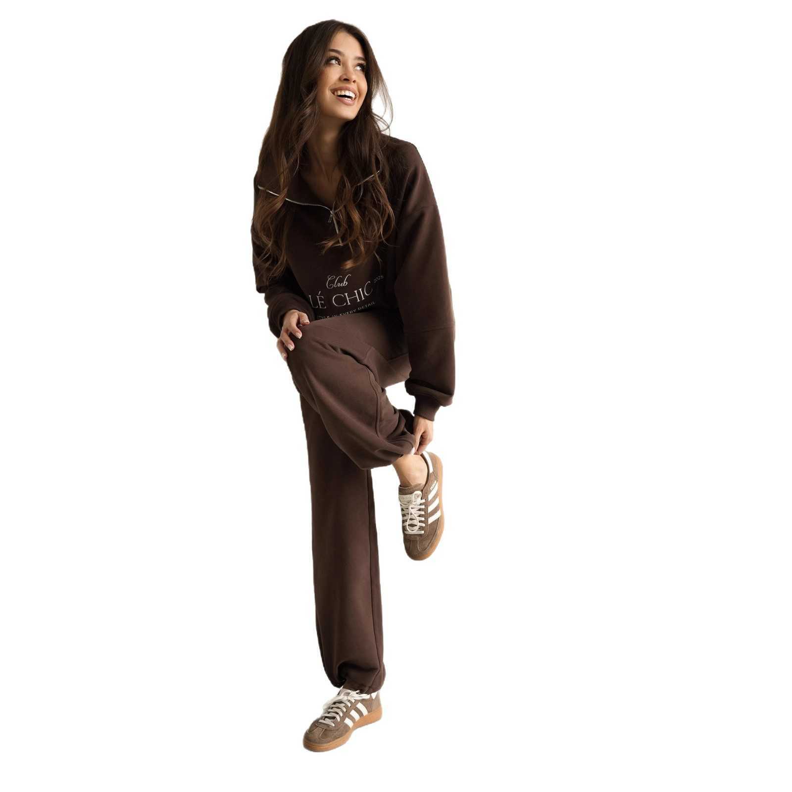 Women's Premium Spring Letter Print Sweatshirt Straight-Leg Pants Two-Piece Set