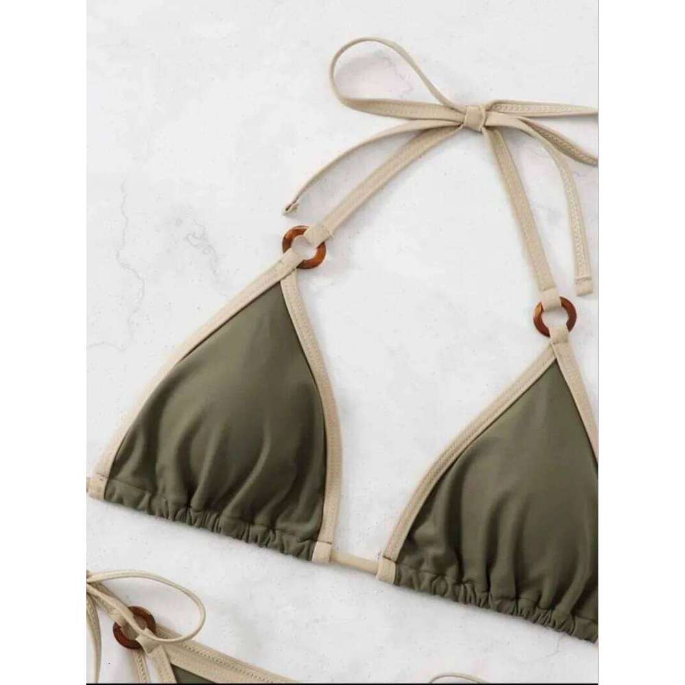 Women green halter micro ring string bikini sets two pieces tie thong swimsuit Swimwear bathing suit beach outfits biquini C260207
