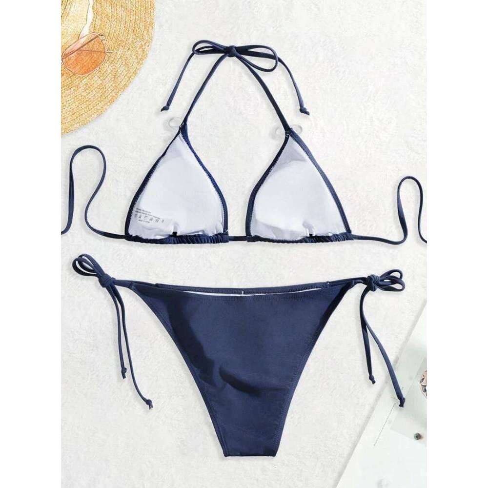 Swimwear Thong Bikini Set New Navy Blue Swimsuits Woman Sexy Bathing Suits Bikinis Triangle Bandage Female Beachwear C260207