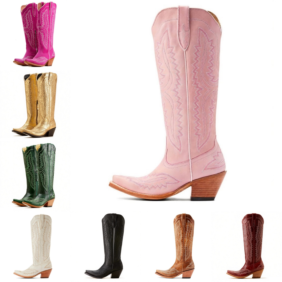 35-46 Women Knee Boots Designer Bottes Pointed Toe Black White Pink Silver Khaki Burgundy Lady Thick Heel Sole Rubber Winter Waterproof Casual Platform Shoes Booties