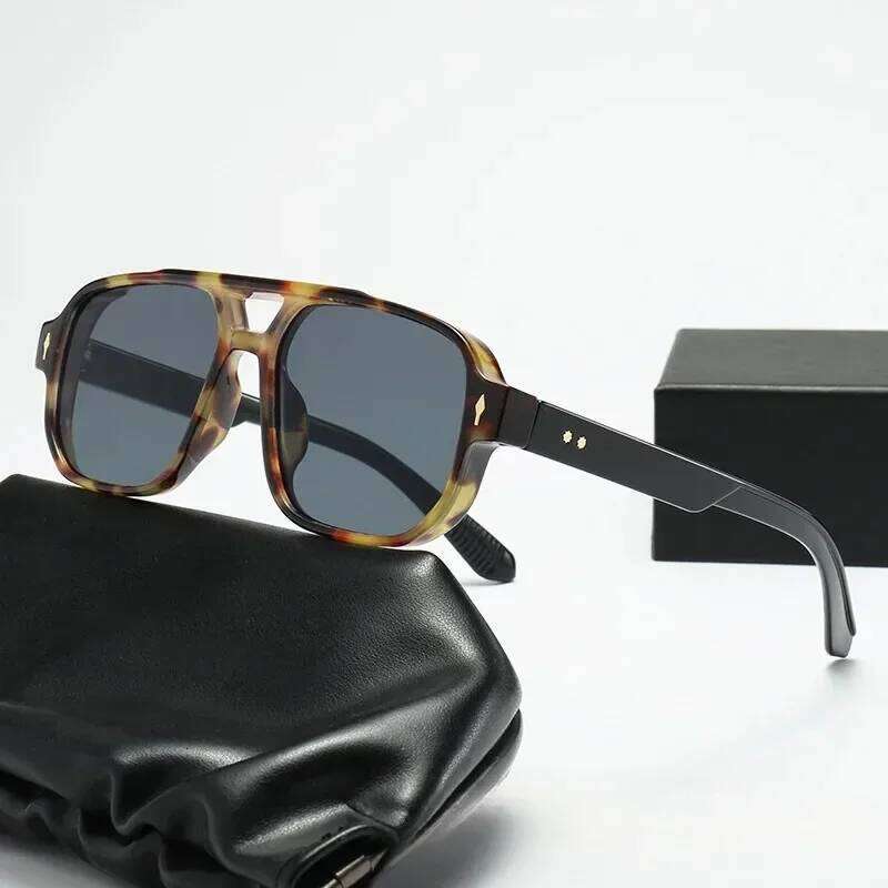 Retro Double Bridges Square Women Sunglasses Fashion Polarized Clear Ocean Lens Shades Men Rivets Punk Sun Glasses UV400 Y260207