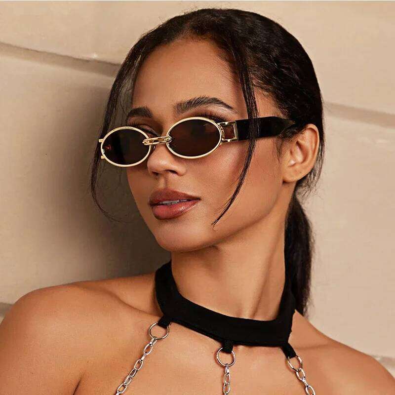 Vintage Small Oval Punk Sunglasses Women Men Steampunk Fashion Metal Frame Sun Glasses Trendy Shades For Beach Y2K Eyeglasses Y260207