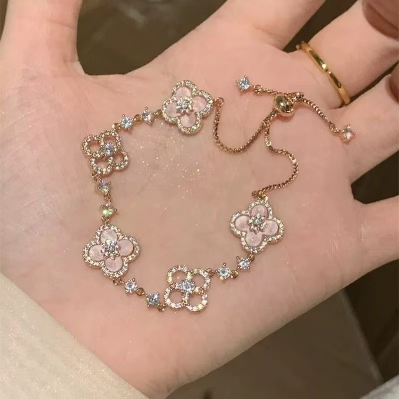 jewlery designer for women Chain Link Chain Adjustable Clover Bracelet Rose Gold Color Ladies Double Layer Women Jewelry Free ShipmentLink