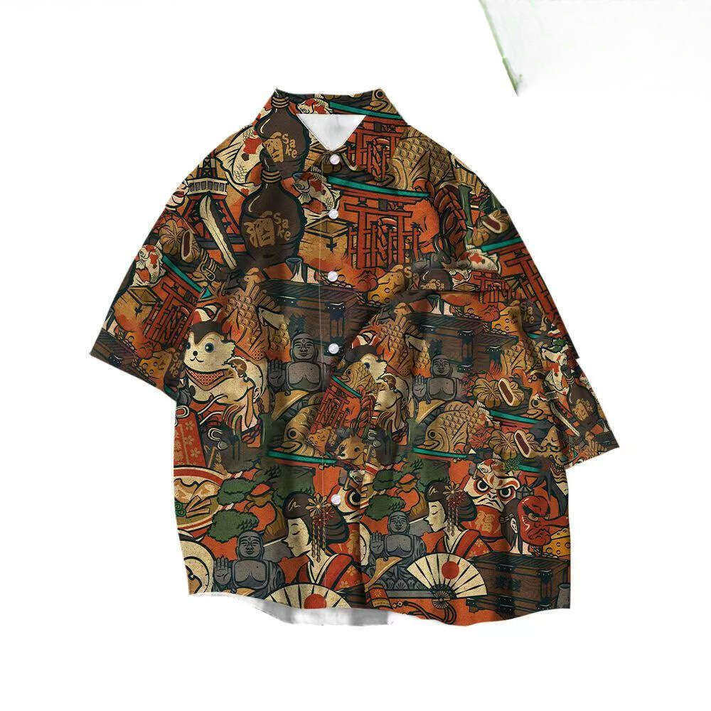 New Men's Clothing In Trend Style, Chinese Printed Short-Sleeve Summer Jacket, Loose-Fitting Shirt, Year Of The Dragon, Ethnic Style Luanyun