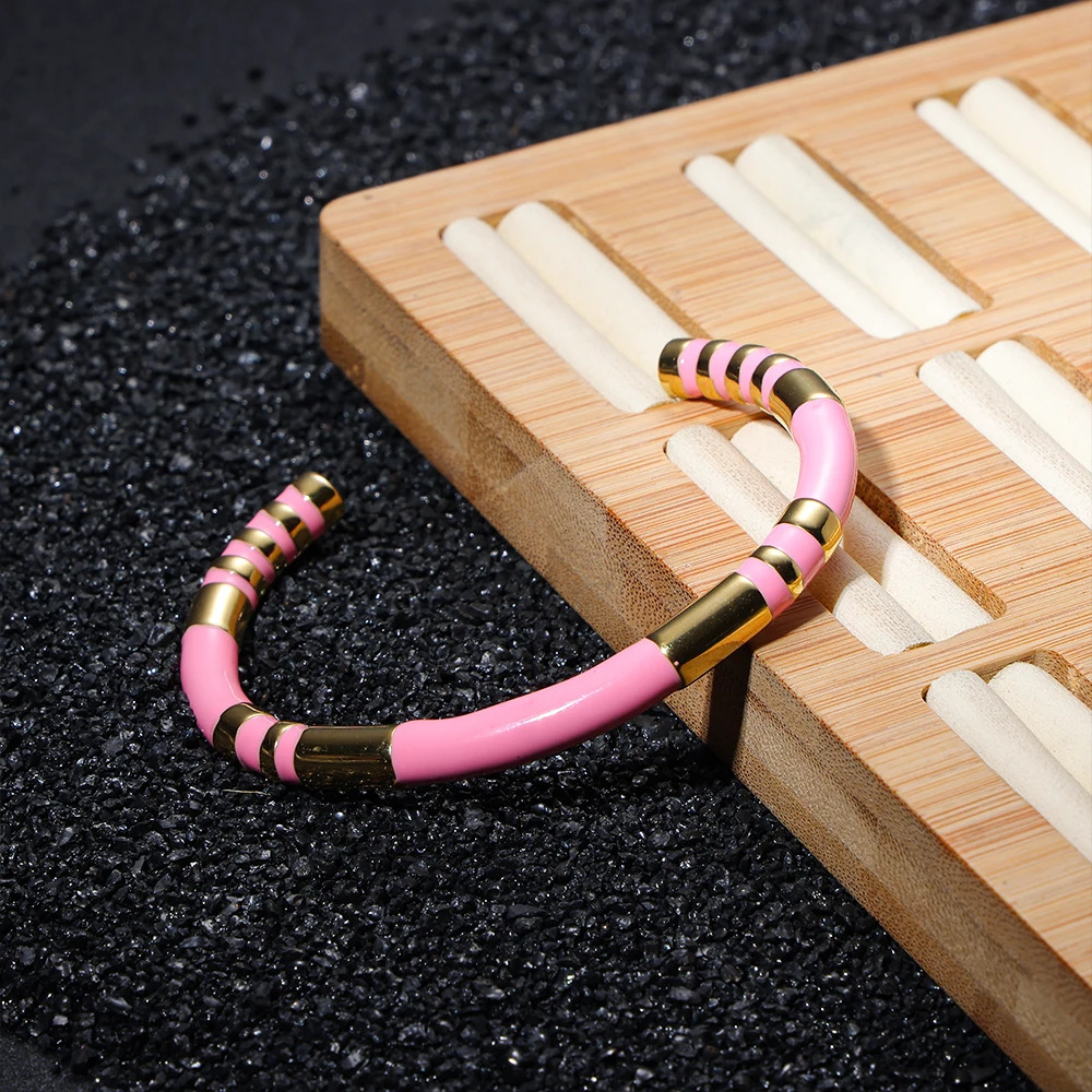 CARLIDANA Stainless Steel Enamel Spliced Open Bracelet Set High-End Wrist Jewelry Collection with Waterproof and Retro 260202