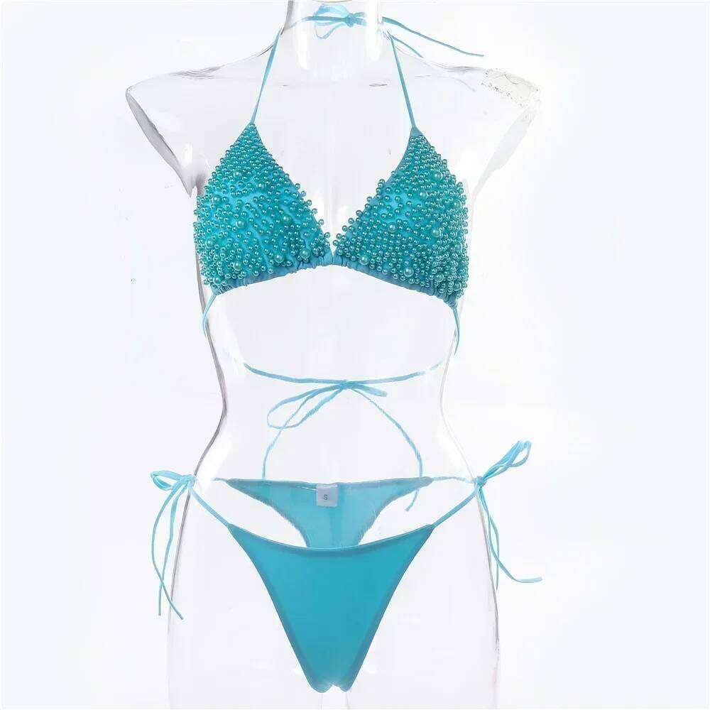 Pearl Bikini String Thong Swimsuit Kawaii Y2K Swimwear Trend Women Two Piece Bathing Suit Beachwear Bikinis Set Vacation Outfits C260207