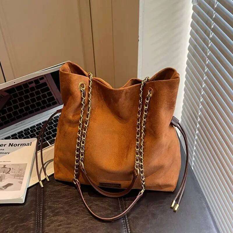 Fall Winter New Women's Tote Bag with Chain Strap, Suede Crossbody & Shoulder Handbag, Elegant Top-Handle Purse for Daily Use C260207