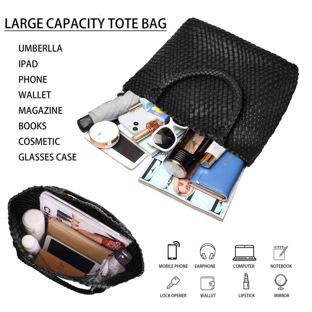 Woven Bag Womens Purse Vegan Leather Shoulder Handbags Fashion Summer Beach Tote Bags - Large Travel Totes C260207