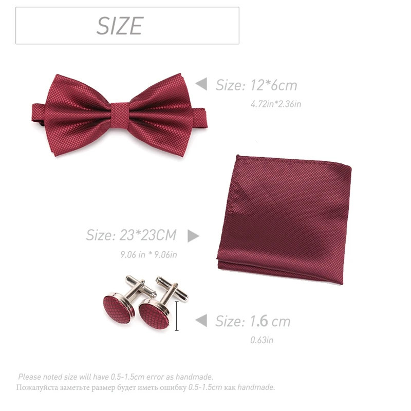 Men Bowtie Set 3pcs Plaids Classic Fashion Wedding Party Formal Cufflinks Bow Tie Handkerchief Cuff Links Lots Three Piece Set 260130