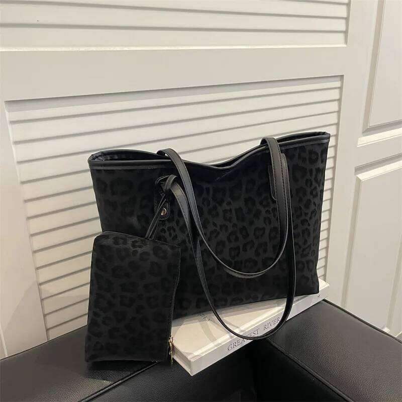 2pcs/set Leopard Print Women Shoulder For Commuting, Daily Used, Casual Tote Bag Large Capacity Ladies Handbags And Purses C260207