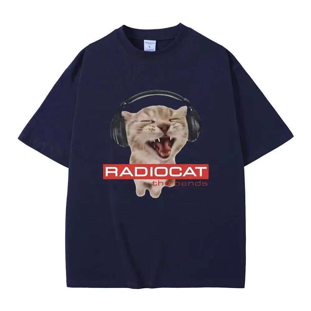 British Rock Band Radiohead Funny Radiocat The Bends Print T-shirt Men's Women Vintage Gothic Oversized Tshirt Male Meme T Shirt C260207