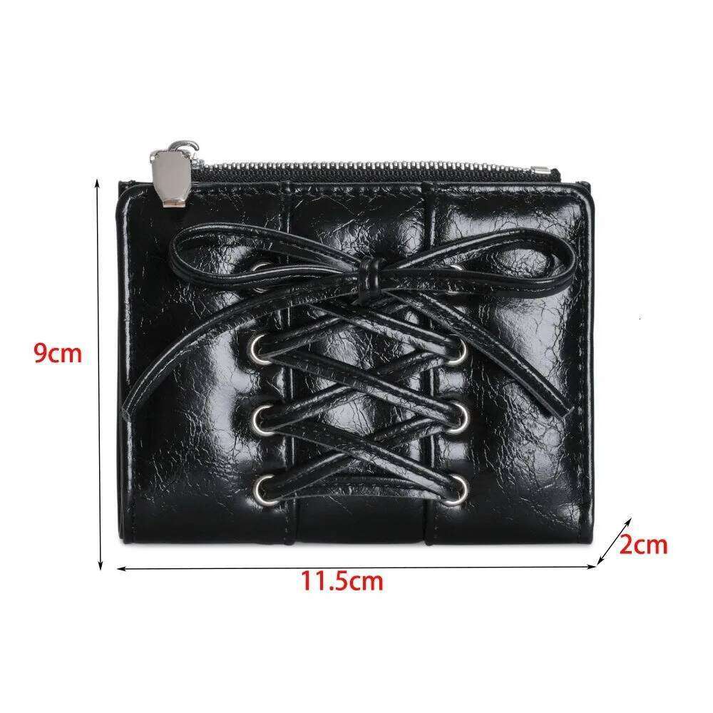 YK2 Strap Bow Women Short Wallets Card Holder Folding Zipper Purse Girl PU Leather Coin Pouch Casual Clutch Bag Y260206