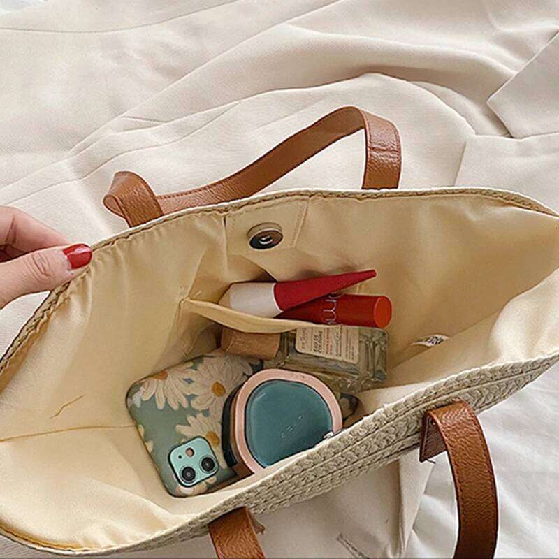 Summer Large Capacity New Style Small Women's Fashion Shoulder Bag Vegetable Basket Versatile Straw Woven C260207