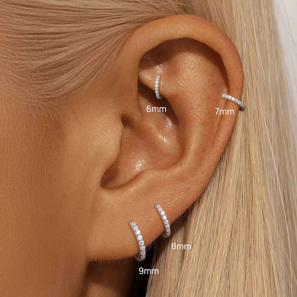 Arier Fine Women New Arrival Moissanite Stone Jewelry 925 Silver 6/7/8/9Mm Classic Minimalist Hoop Earrings