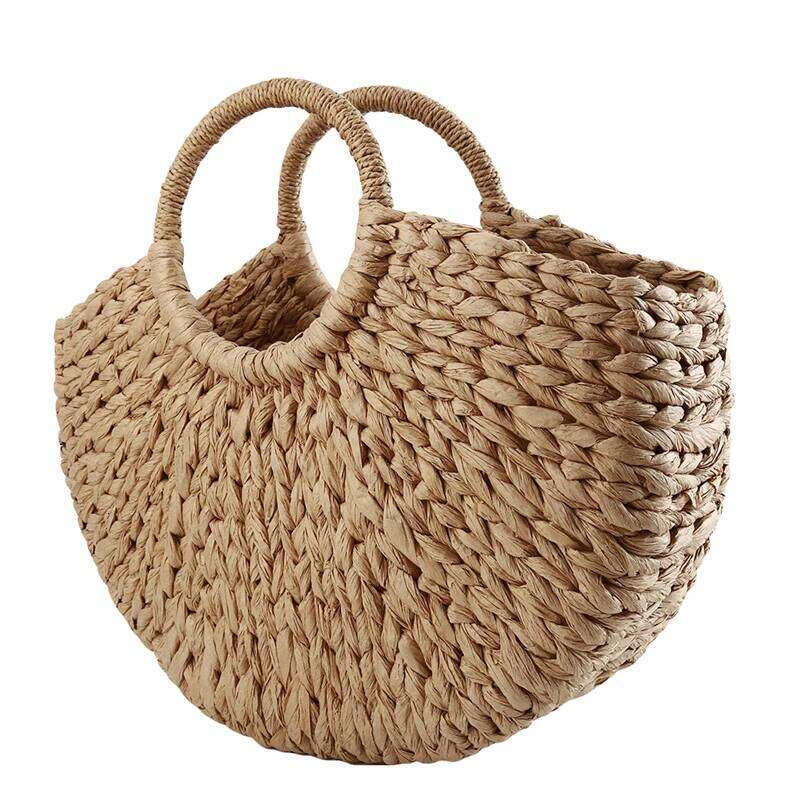 Women New Imitation Straw Handbags Woman Handmade Woven Basket weave For Femme Ladies Simple All-Match Handbag C260207