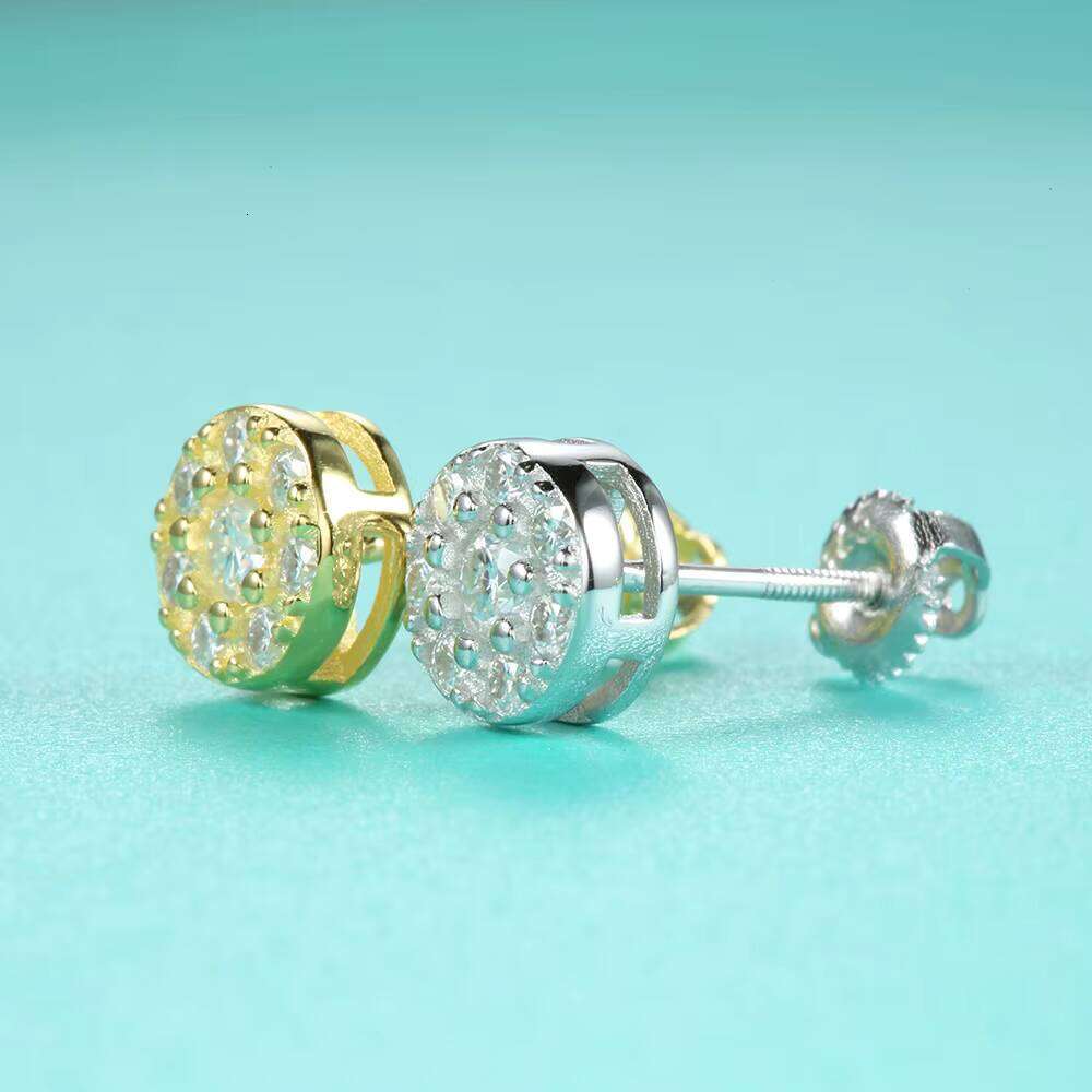 925 Sterling Silver Round Moissanite Stud Earrings High Quality Fashion Style Sparkling Rapper Jewelry